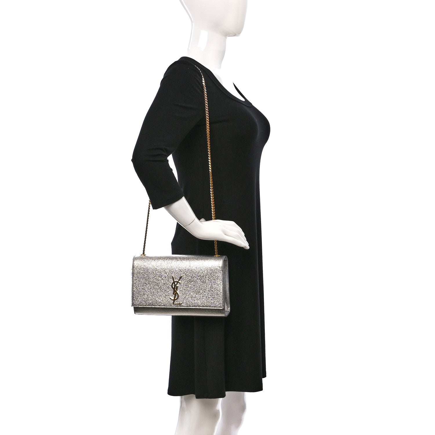 Saint Laurent Metallic Calfskin Medium Classic Monogram Kate Satchel Platine 2 of 18