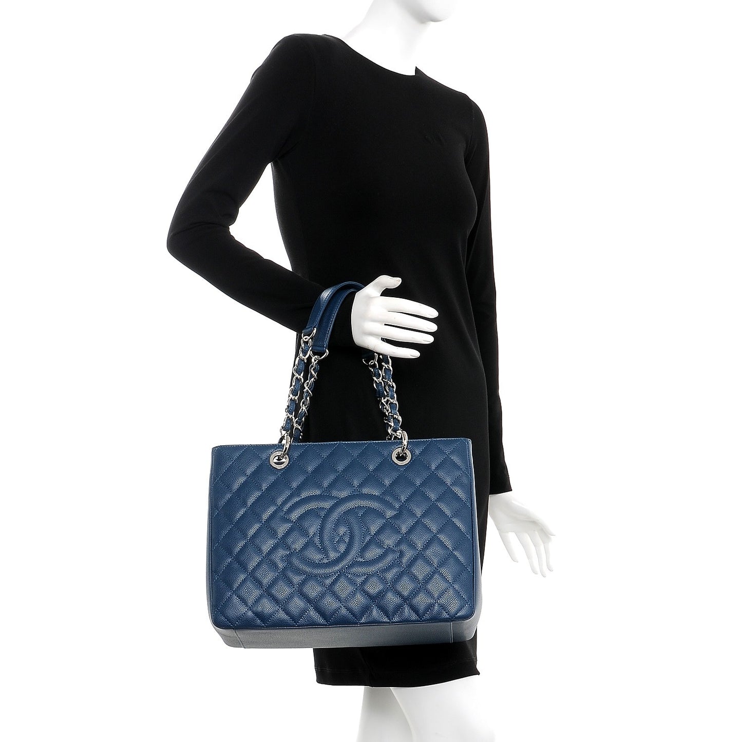 Caviar Quilted Grand Shopping Tote GST Dark Blue