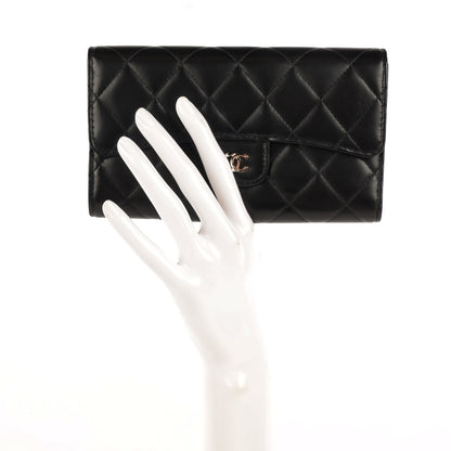 Chanel Lambskin Quilted Large Flap Wallet Black 2 of 9