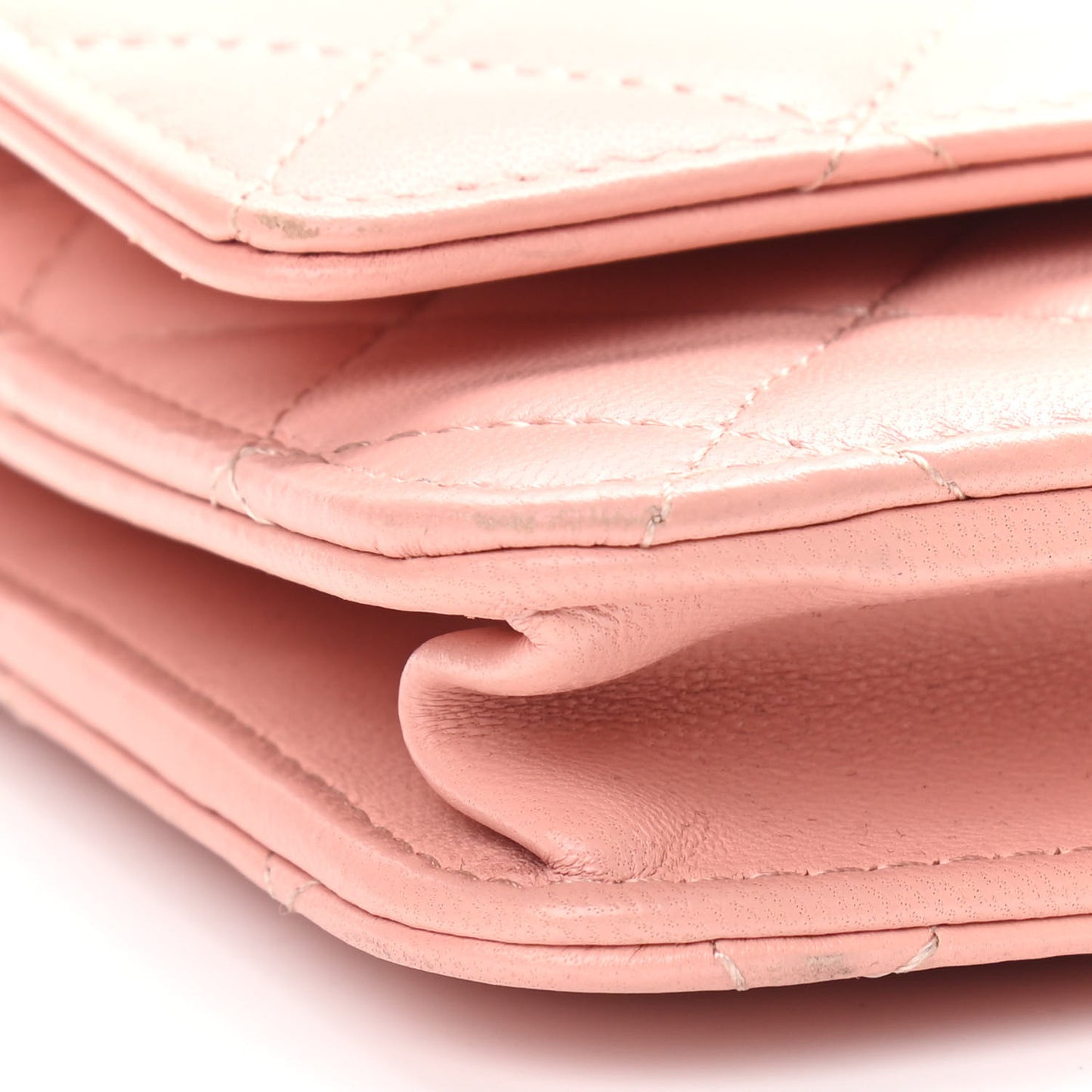 Lambskin Quilted Trendy CC Wallet On Chain WOC Pink