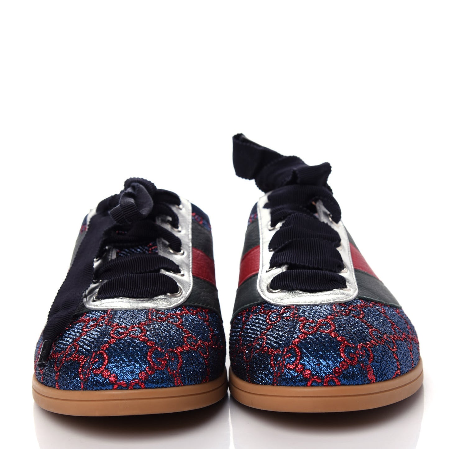Lurex Calfskin Web GG Monogram Womens Falacer Sneakers 39 Iridescent Blue Iridescent Red Silver