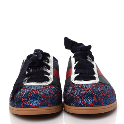 Gucci Lurex Calfskin Web GG Monogram Womens Falacer Sneakers 39 Iridescent Blue Iridescent Red Silver 2 of 12