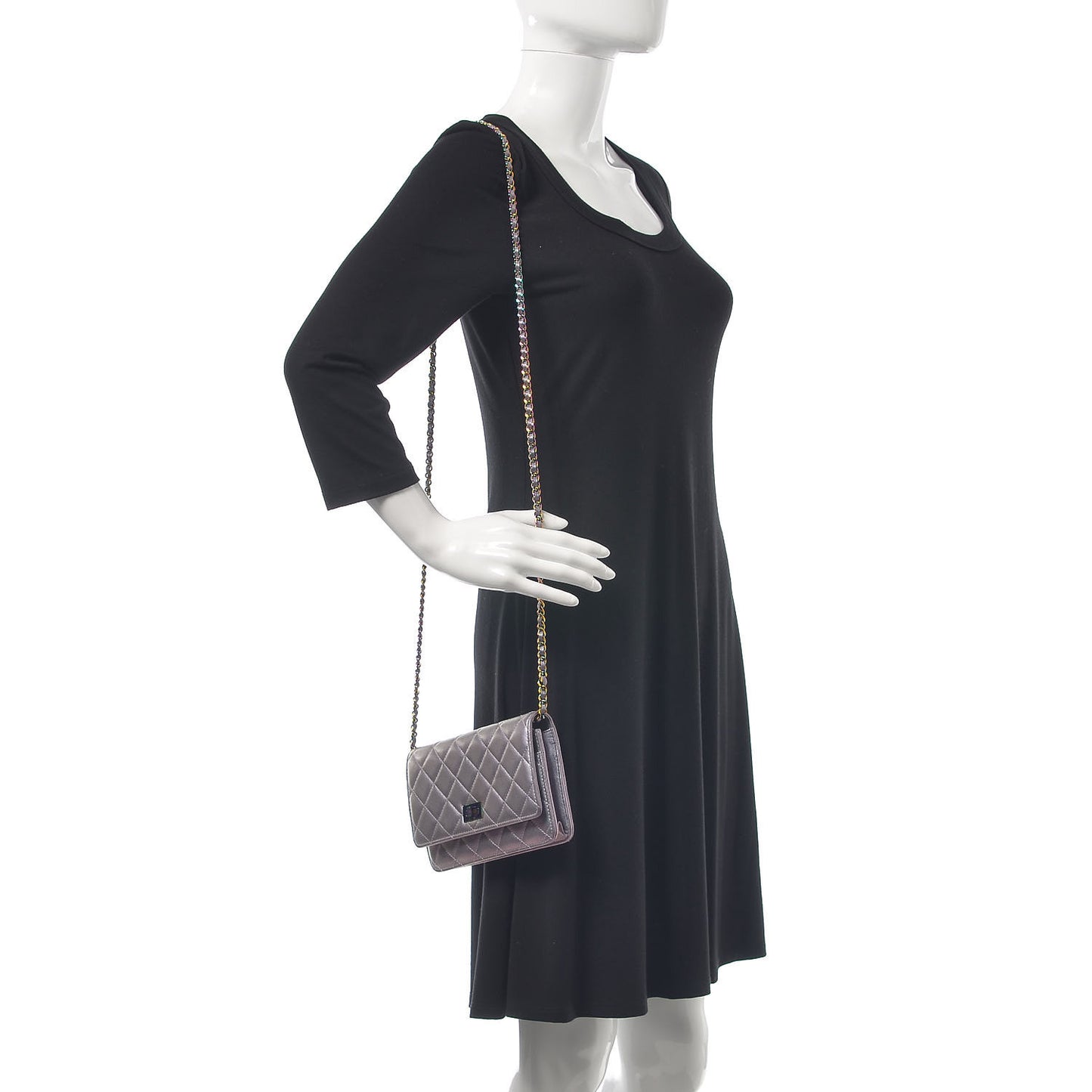 Iridescent Lambskin Quilted Reissue Wallet On Chain WOC Light Purple