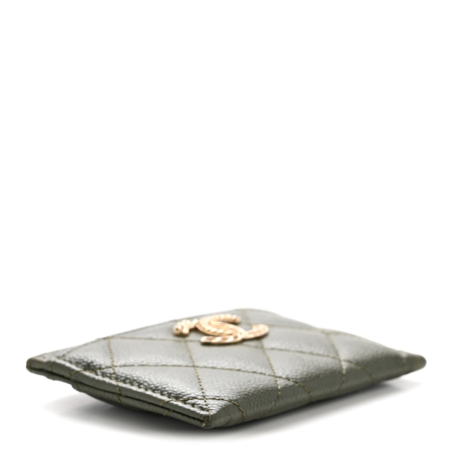 Caviar Quilted Multi Chain Card Holder Khaki