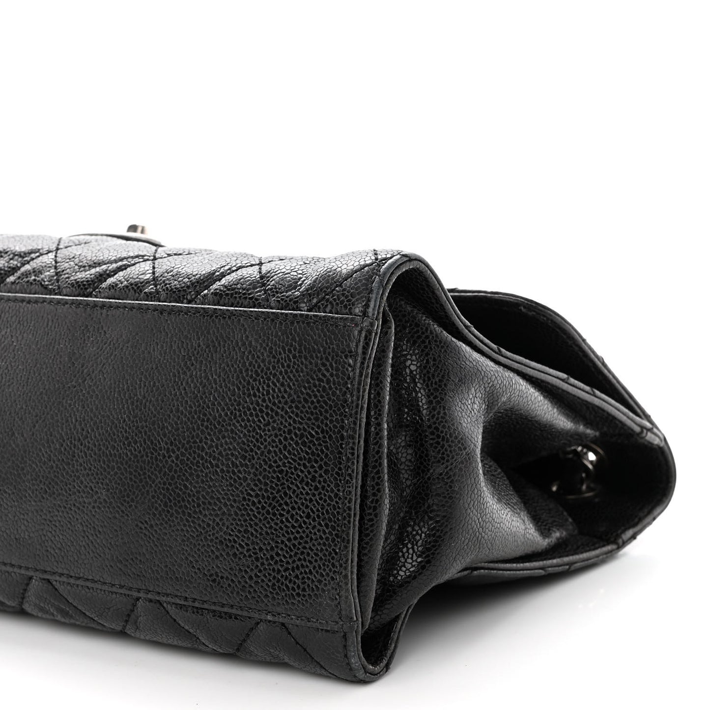Crumpled Grained Calfskin Jumbo CC Crave Flap Black