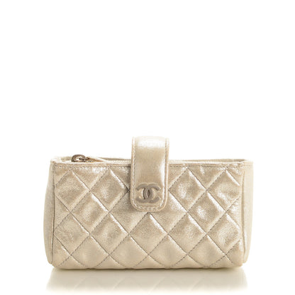 Chanel Iridescent Calfskin Quilted Mini Phone Holder Clutch Silver 1 of 8
