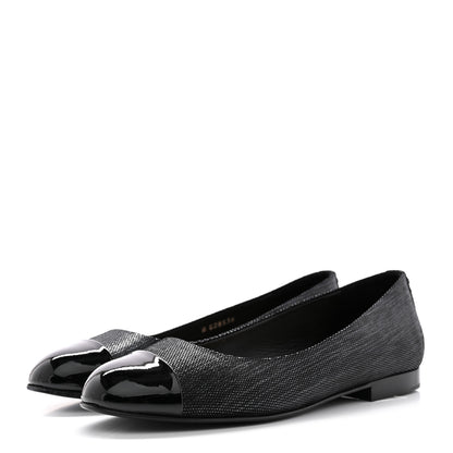 Chanel Fantasy Goatskin Patent Calfskin Crystal Cap Toe CC Ballerina Flats 39 Black 3 of 14