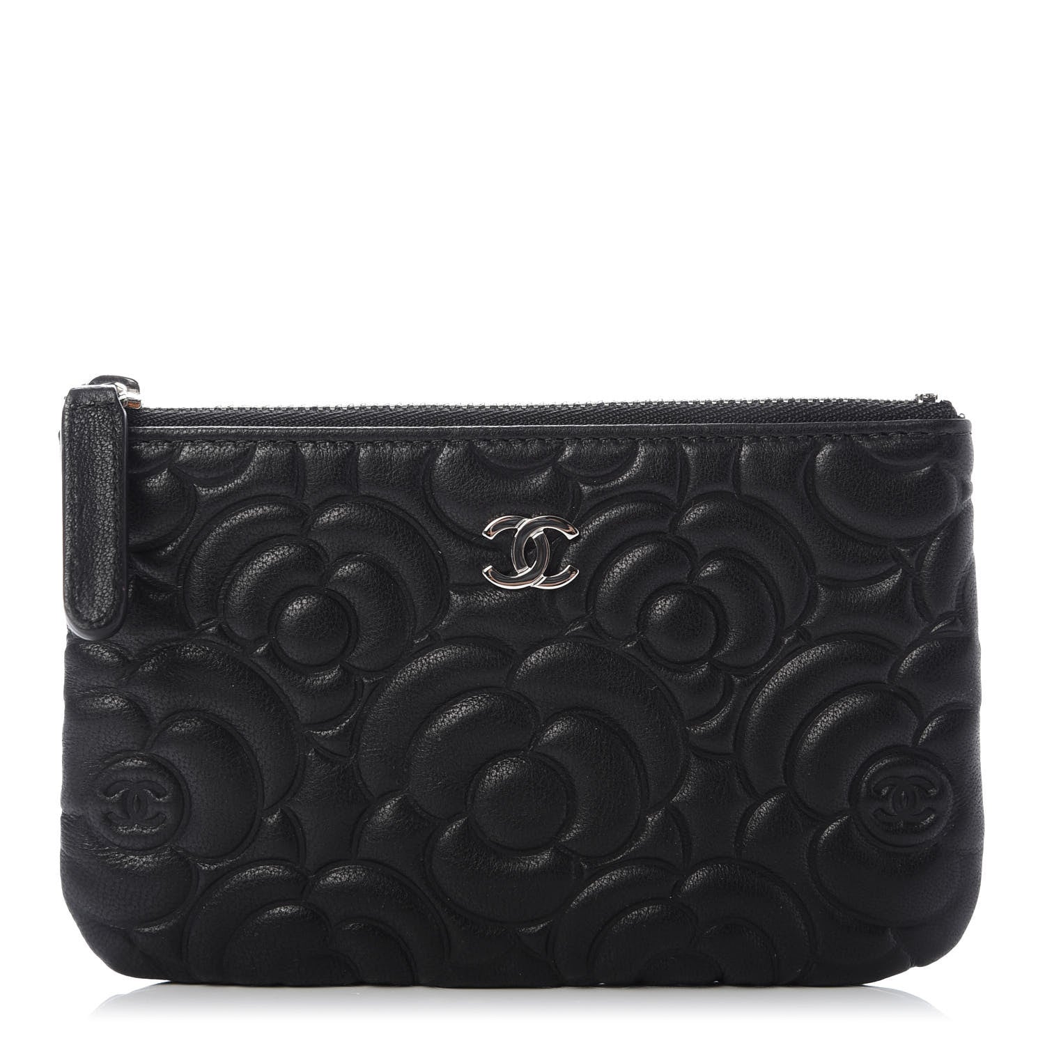 Chanel Goatskin Camellia Embossed Cosmetic Pouch Black 1 of 8