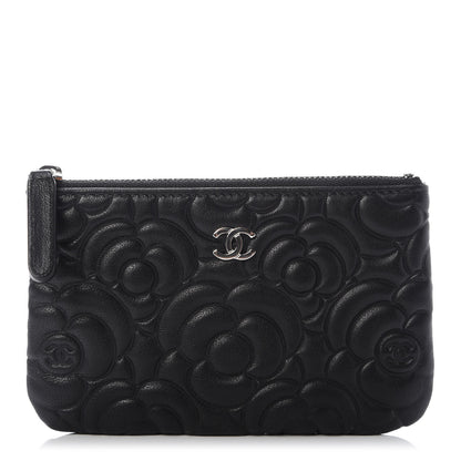 Chanel Goatskin Camellia Embossed Cosmetic Pouch Black 1 of 8