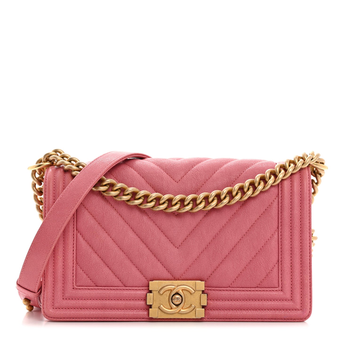 Caviar Chevron Quilted Medium Boy Flap Pink