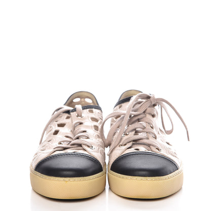 Chanel Grained Goatskin Hollow Out Flower Sneakers 37 Beige Black 2 of 8
