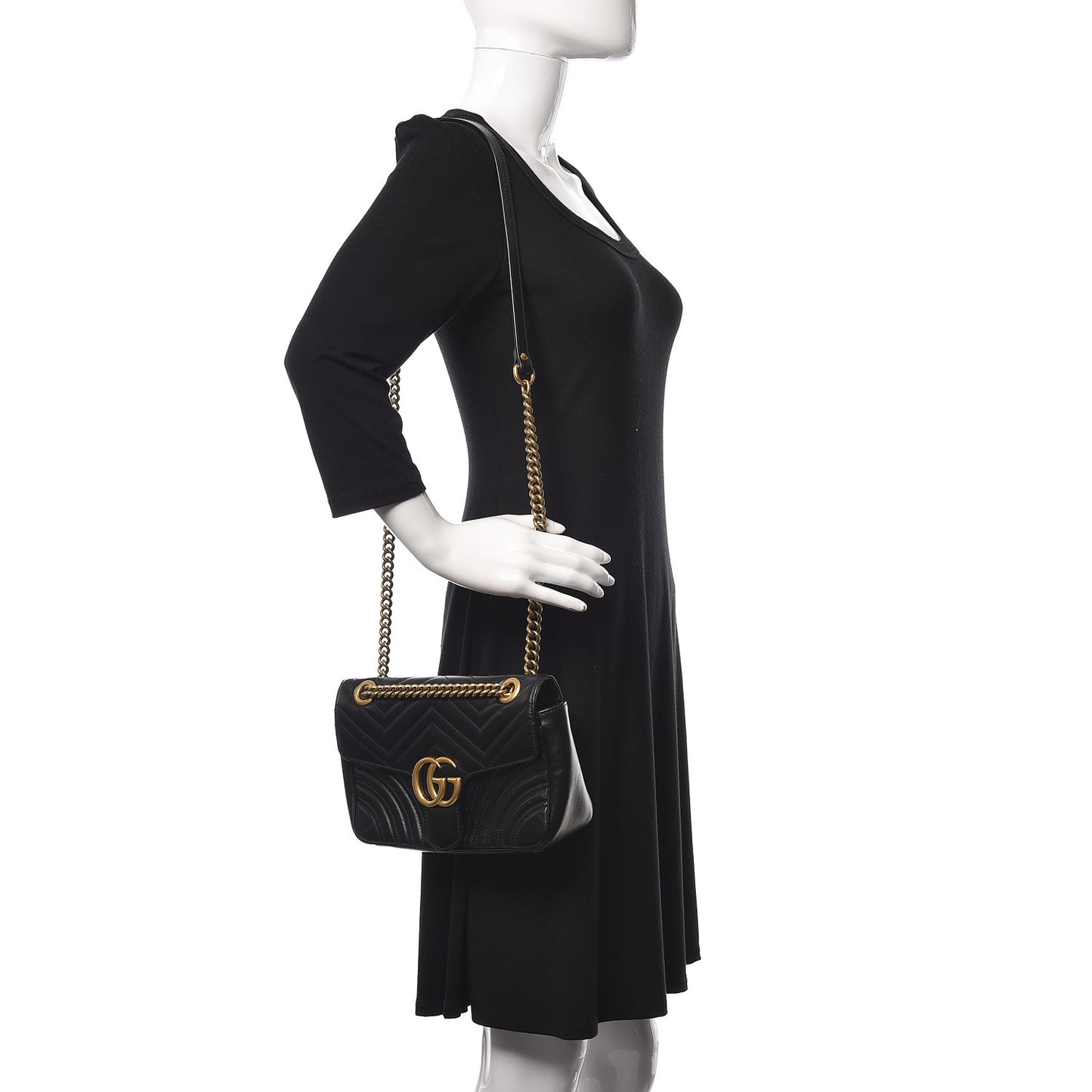 Calfskin Matelasse Small GG Marmont Shoulder Bag Black