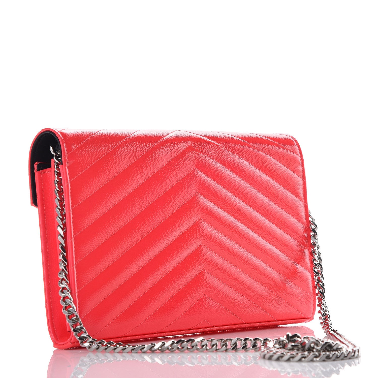 Saint Laurent Patent Grain De Poudre Matelasse Chevron Monogram Chain Wallet Pink 3 of 9