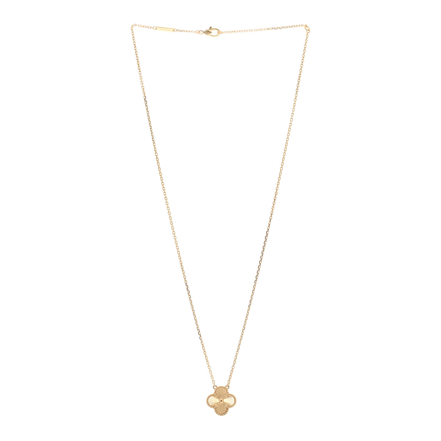 18K Yellow Gold Guilloche Vintage Alhambra Pendant Necklace