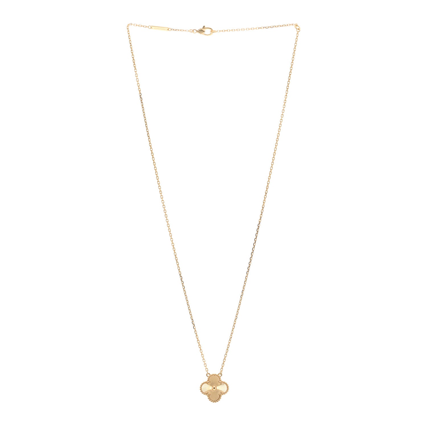 Van Cleef & Arpels 18K Yellow Gold Guilloche Vintage Alhambra Pendant Necklace 3 of 5