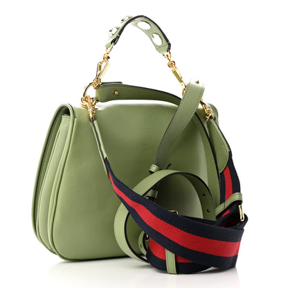 Gucci Roxy Calfskin Web Medium Blondie Top Handle Shoulder Flap Bag Salamander Green 3 of 9