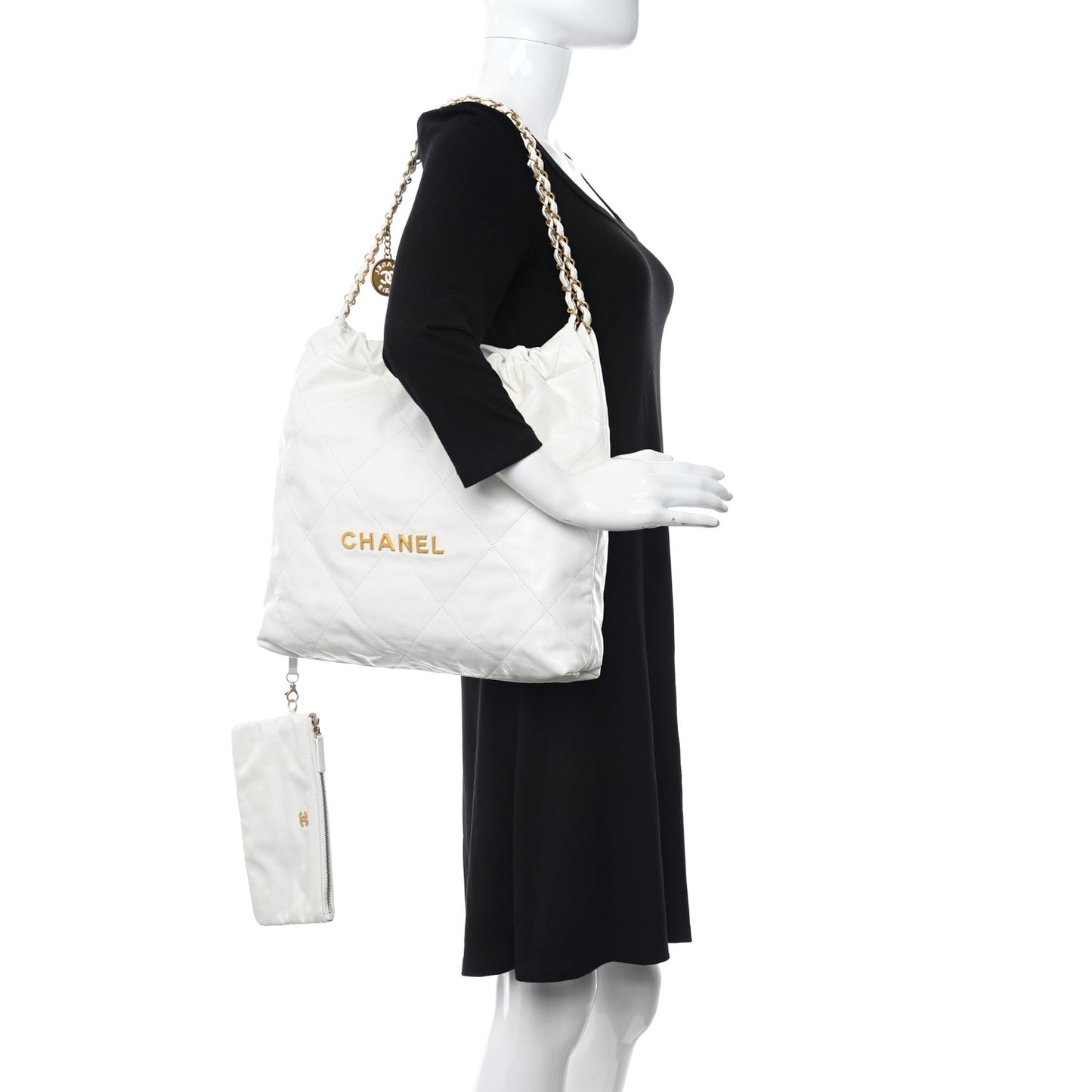 Shiny Calfskin Quilted Chanel 22 White