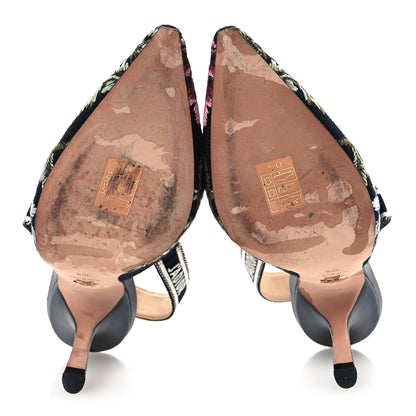 Christian Dior Ribbon Petites Fleurs Embroidered J'Adior Slingback 100mm Pumps 38.5 Black 6 of 12