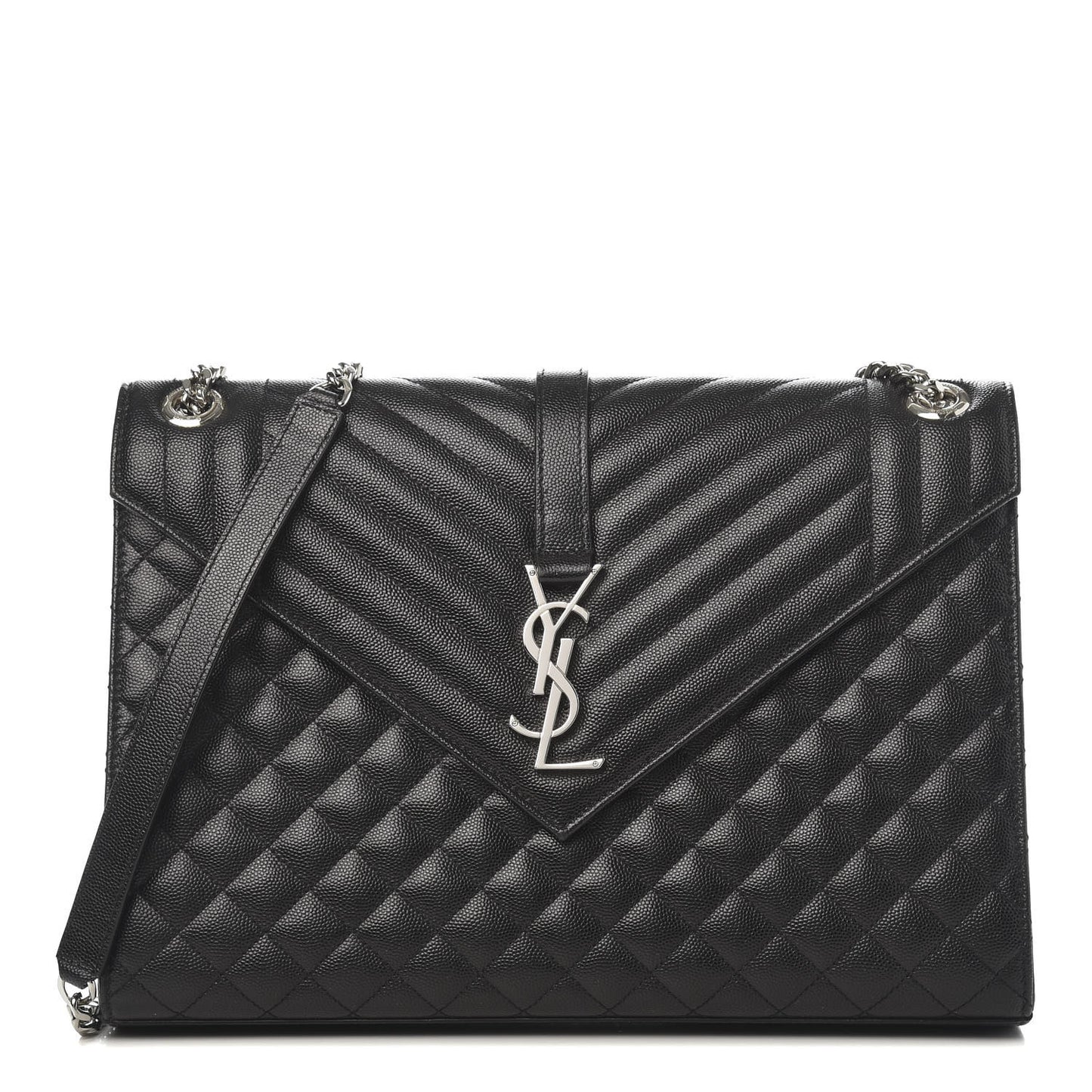 Grain De Poudre Textured Mixed Matelasse Large Triquilt Monogram Satchel Black