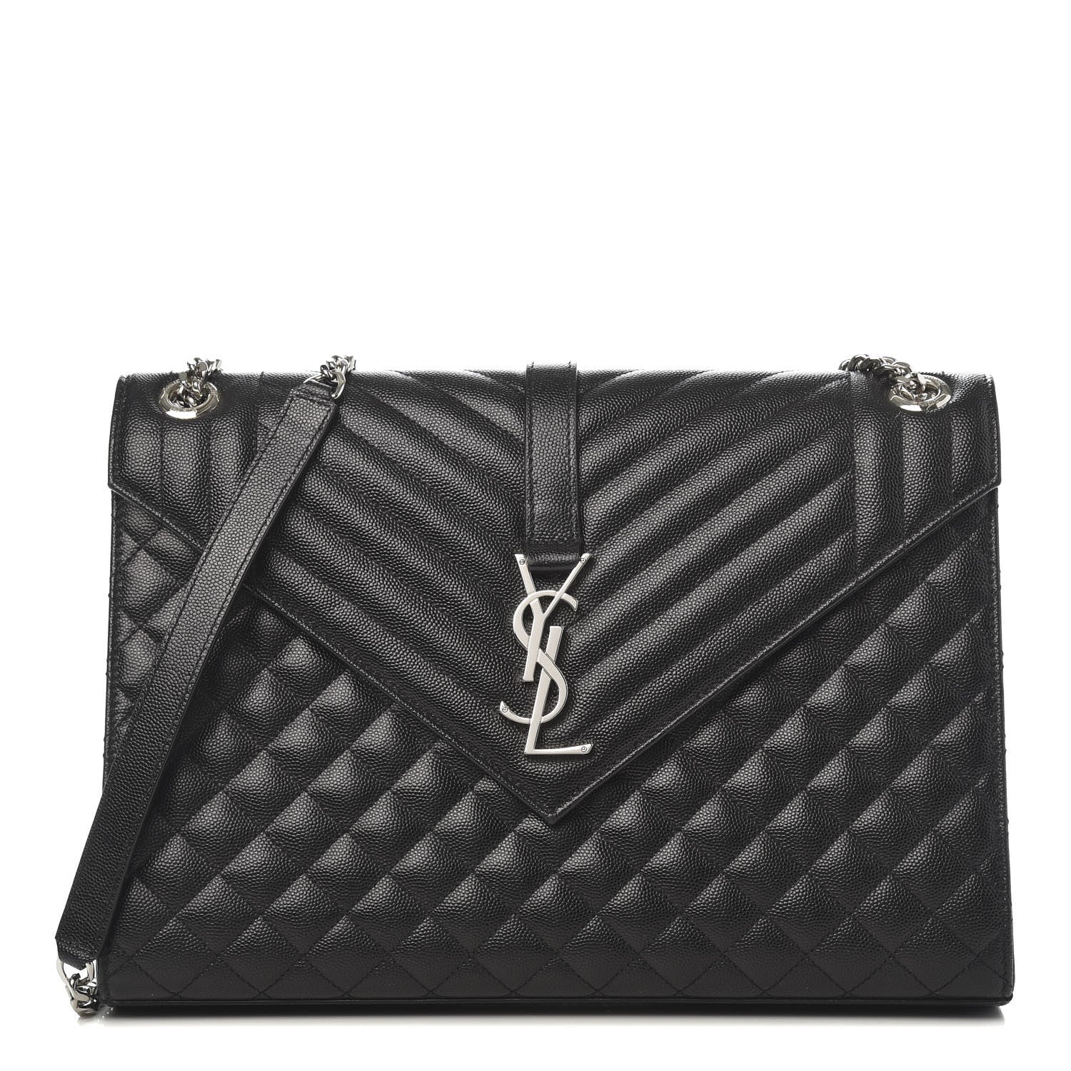 Saint Laurent Grain De Poudre Textured Mixed Matelasse Large Triquilt Monogram Satchel Black 1 of 10