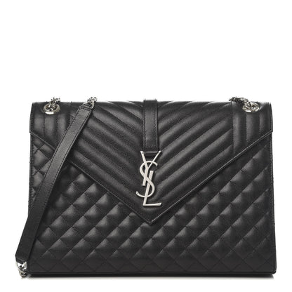 Saint Laurent Grain De Poudre Textured Mixed Matelasse Large Triquilt Monogram Satchel Black 1 of 10