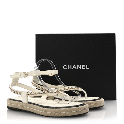 Chanel Lambskin Chain CC Thong Espadrille Sandals 41 White 10 of 10