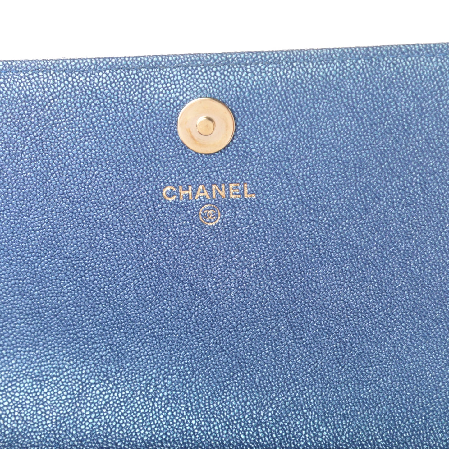 Iridescent Caviar Quilted Square Wallet On Chain WOC Blue