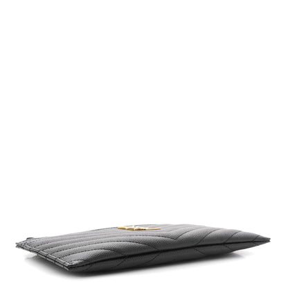 Saint Laurent Grain De Poudre Chevron Monogram Bill Pouch Black Black 4 of 8