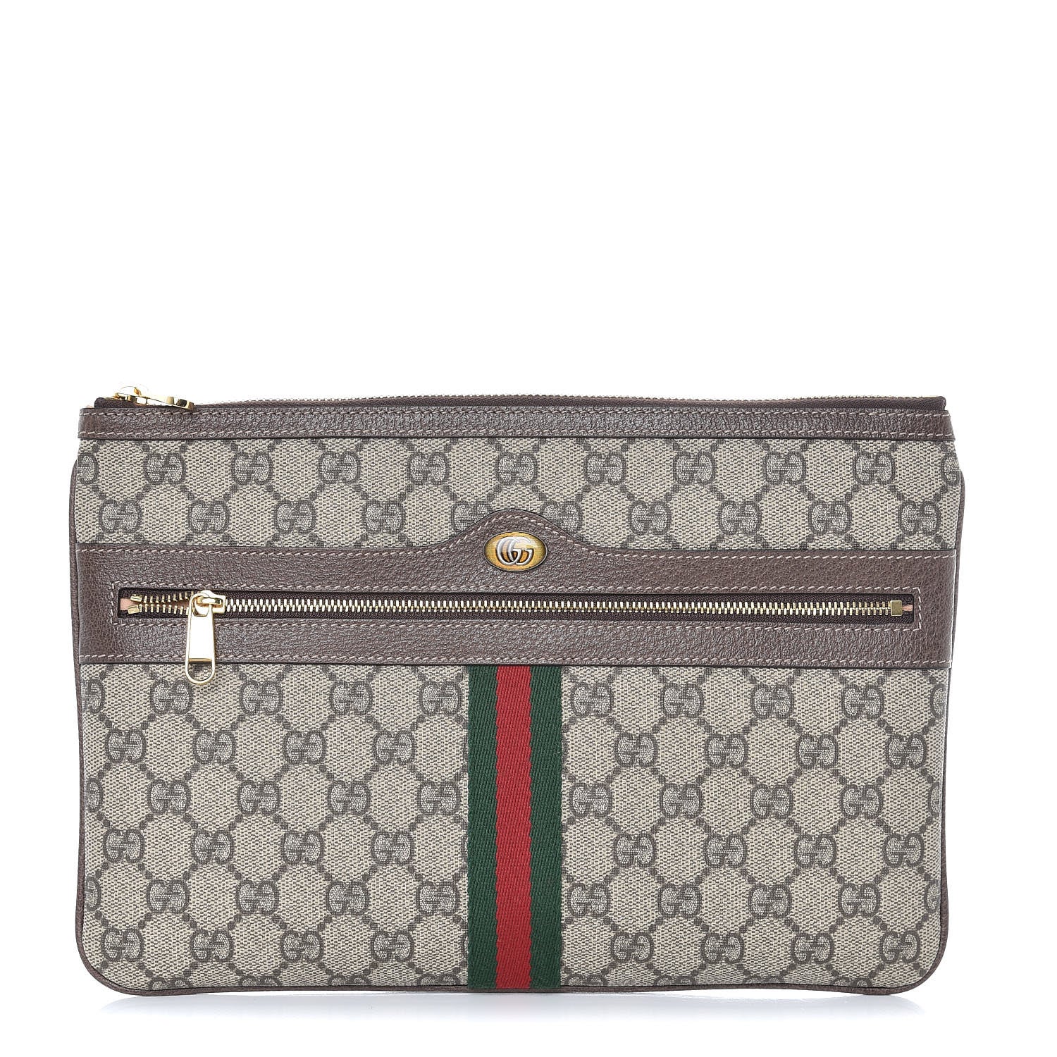 Gucci GG Supreme Monogram Large Ophidia Pouch Clutch Brown 1 of 8