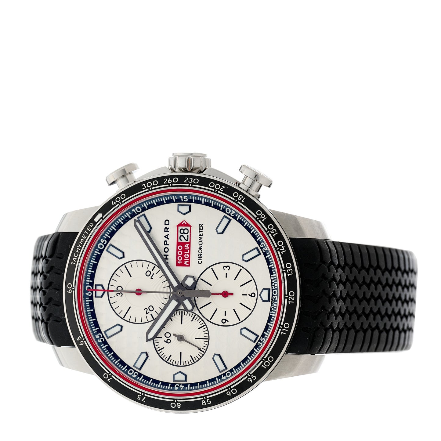 Stainless Steel Rubber 44mm Mille Miglia Chronograph Automatic Watch Silver