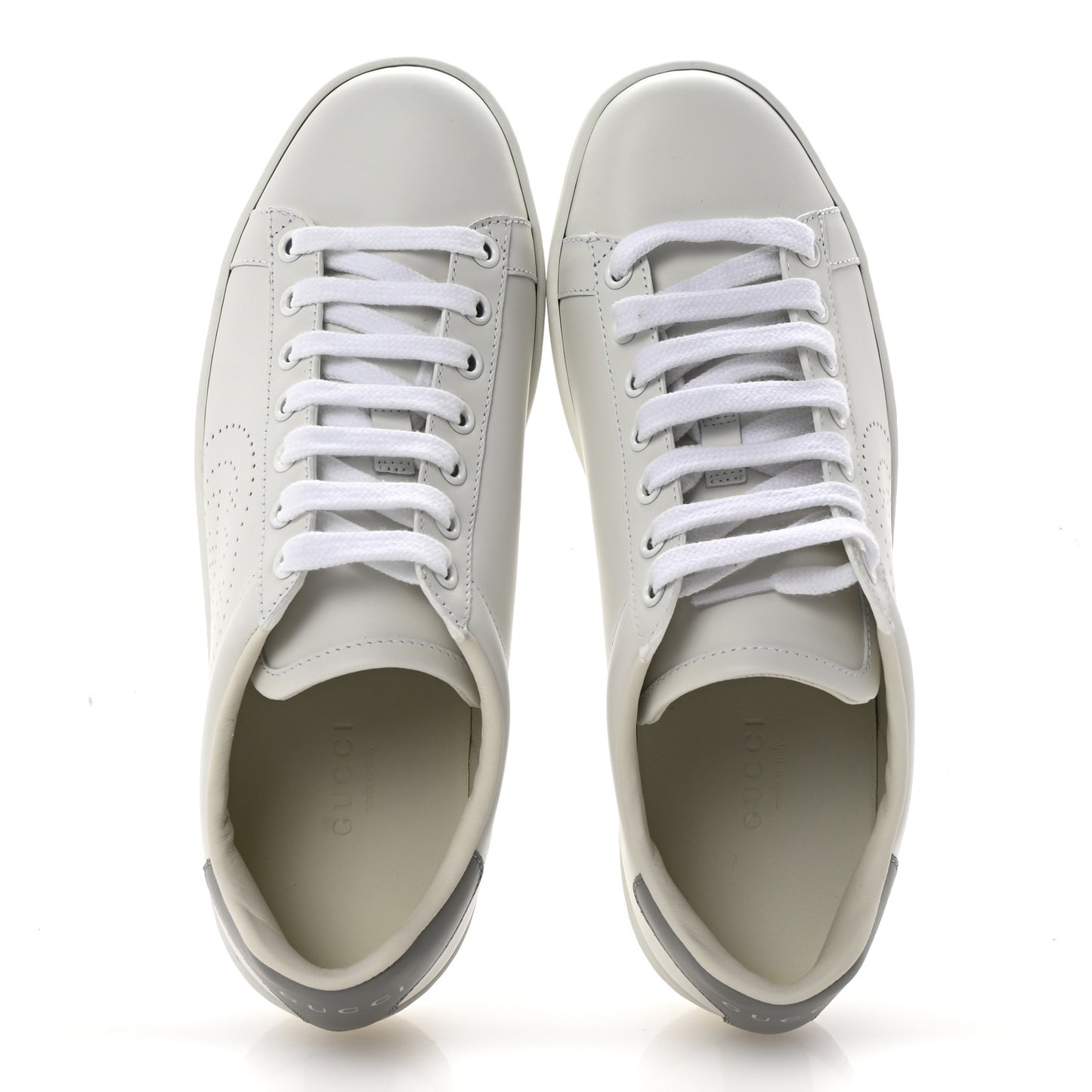 Calfskin Interlocking G Perforated Womens Ace Sneakers 37 White Grey Sky