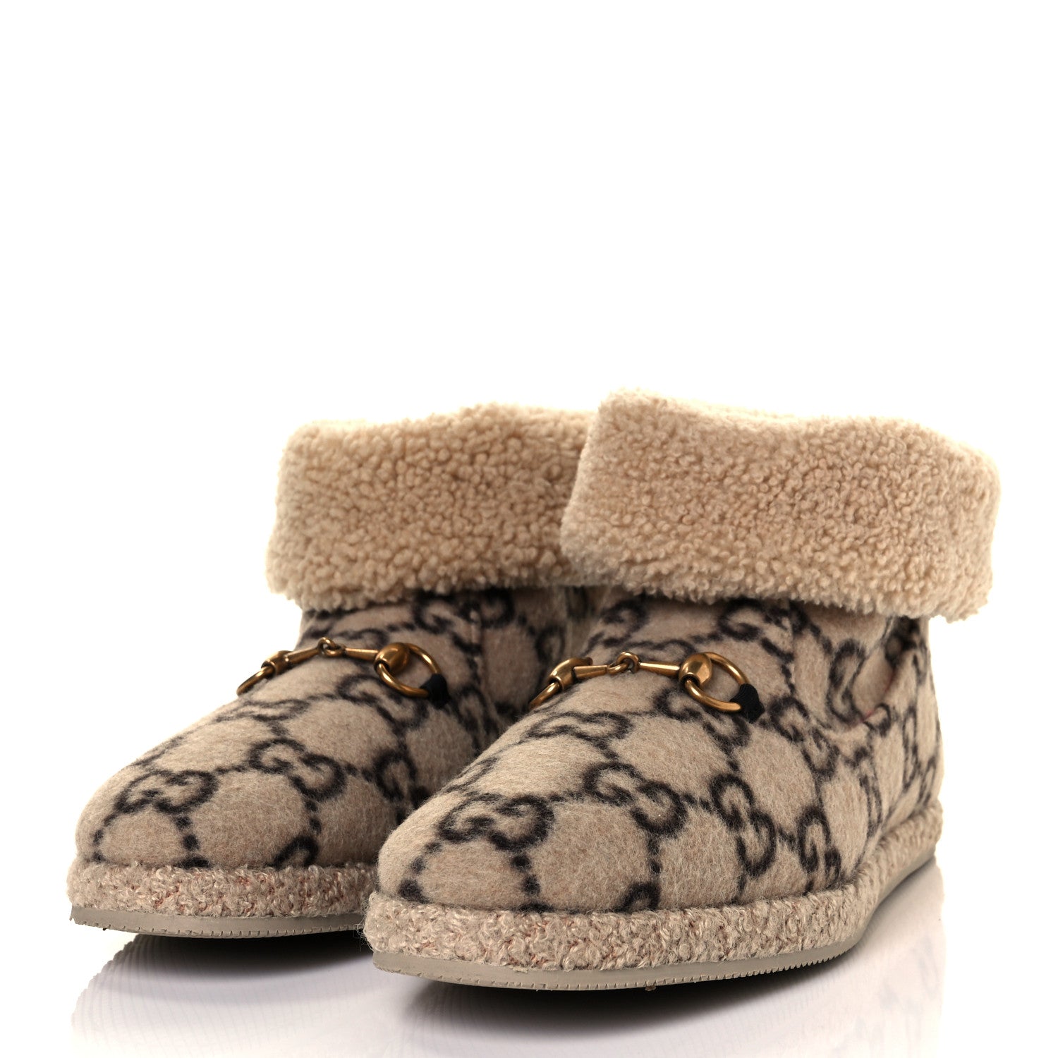 Gucci Covered Wool GG Monogram Mens Fria Horsebit Ankle Boots 9 Beige Ebony Butterscotch 3 of 9