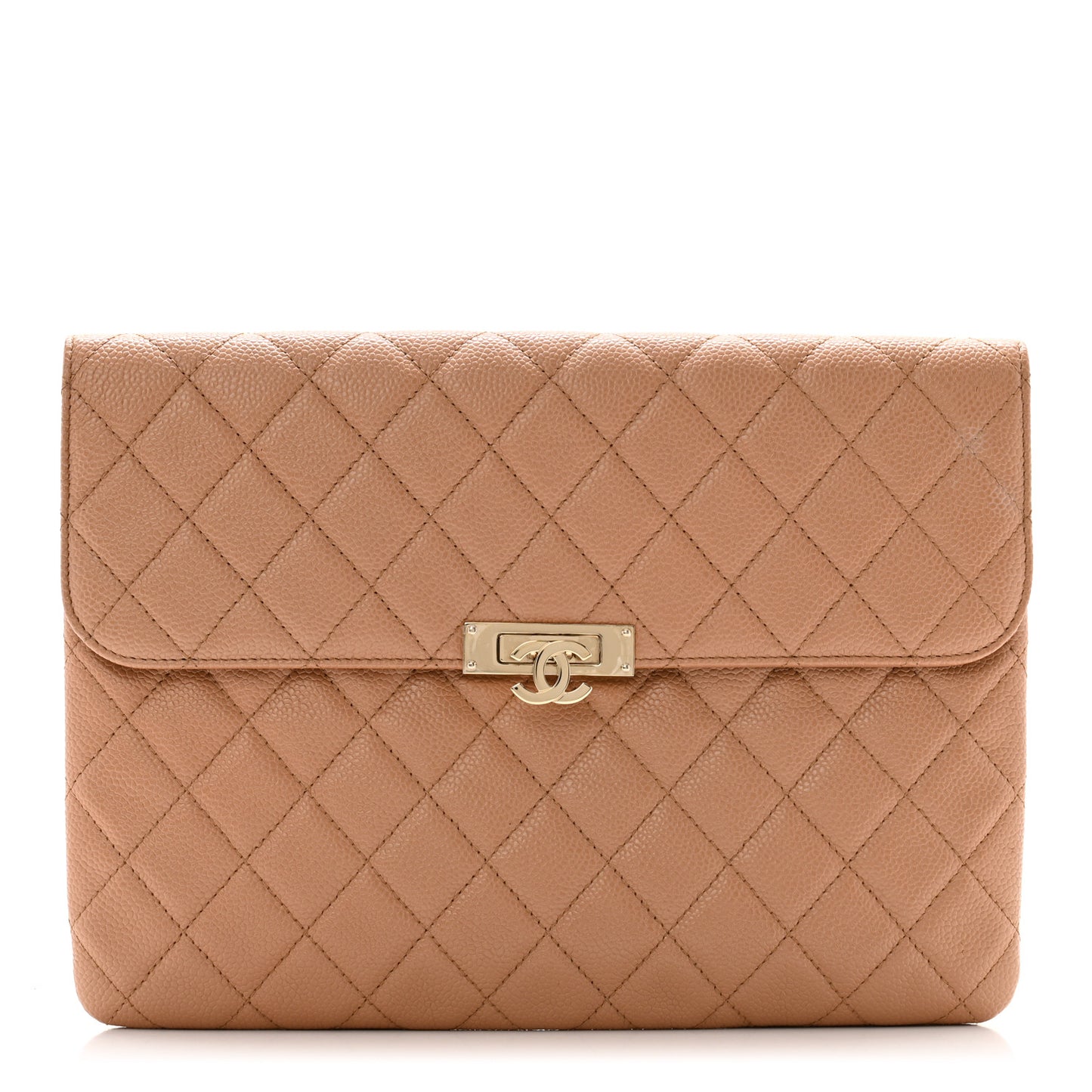 Caviar Quilted Medium Golden Class Pouch Beige