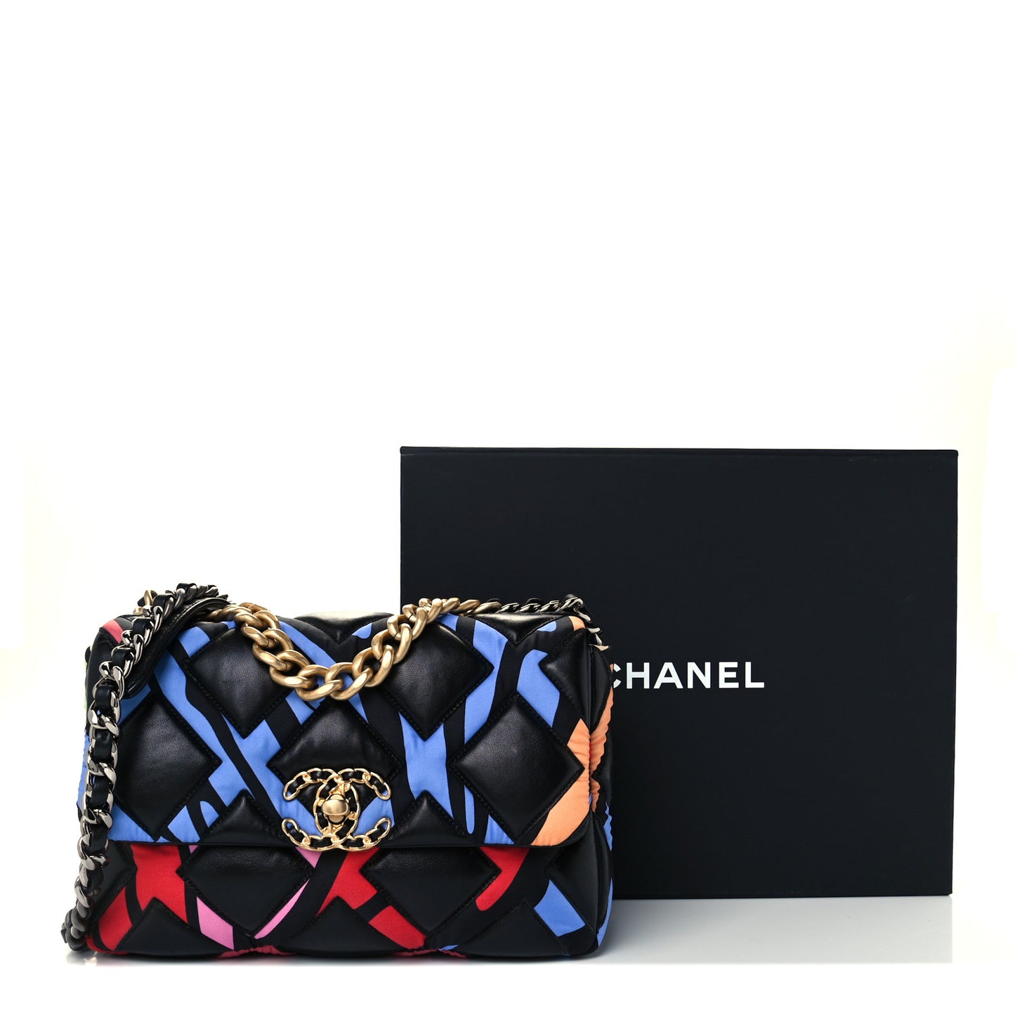 Lambskin Printed Fabric Medium Chanel 19 Flap Black Multicolor