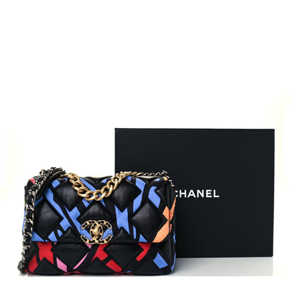 Chanel Lambskin Printed Fabric Medium Chanel 19 Flap Black Multicolor 11 of 11