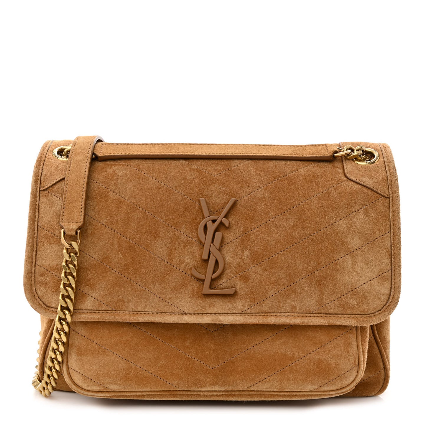 Suede Monogram Medium Niki Chain Satchel Cinnamon