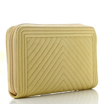Chanel Caviar Chevron Quilted Zip Around Boy Wallet Yellow 2 of 8
