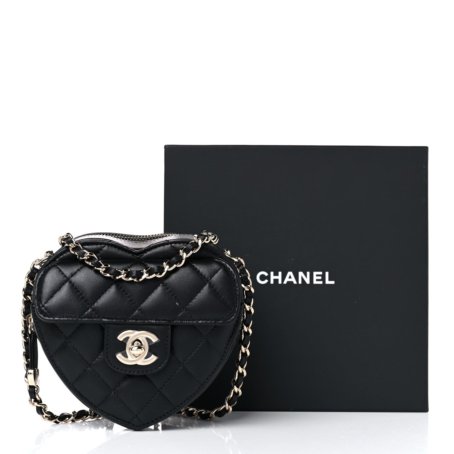 Chanel Lambskin Quilted CC In Love Heart Clutch With Chain Black 10 of 10