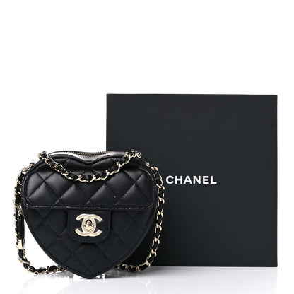 Chanel Lambskin Quilted CC In Love Heart Clutch With Chain Black 10 of 10