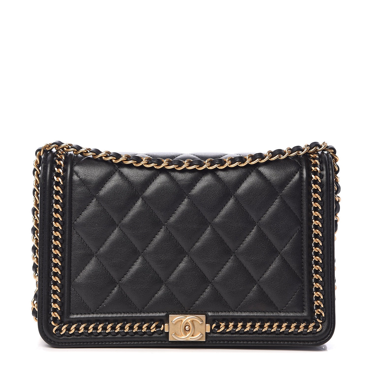 Chanel Calfskin Quilted Chain Around Boy Wallet On Chain WOC Black 1 of 15