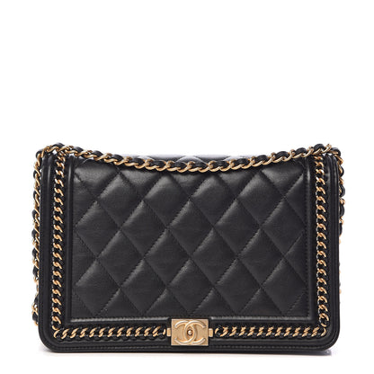 Chanel Calfskin Quilted Chain Around Boy Wallet On Chain WOC Black 1 of 15