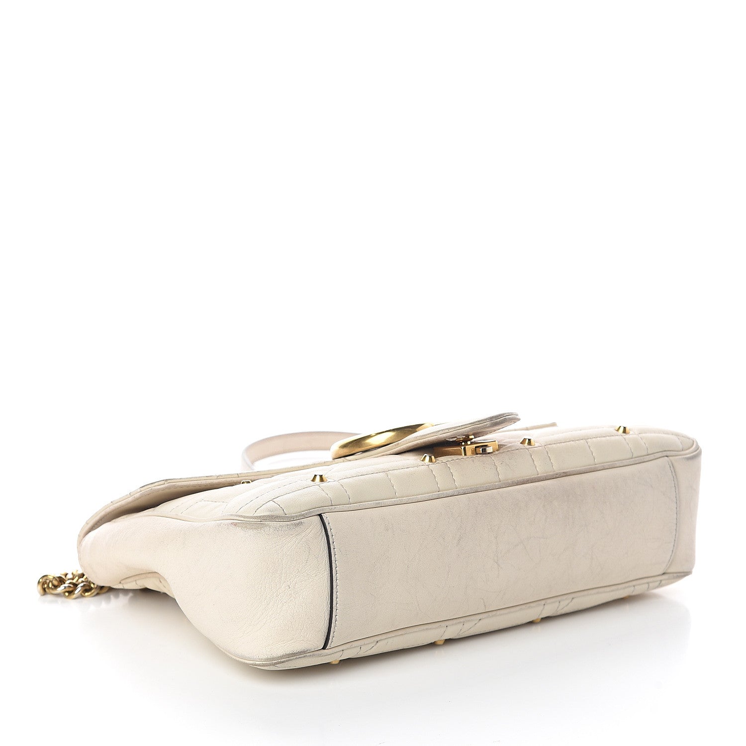 Gucci Calfskin Matelasse Studded Medium GG Marmont Shoulder Bag White 3 of 8