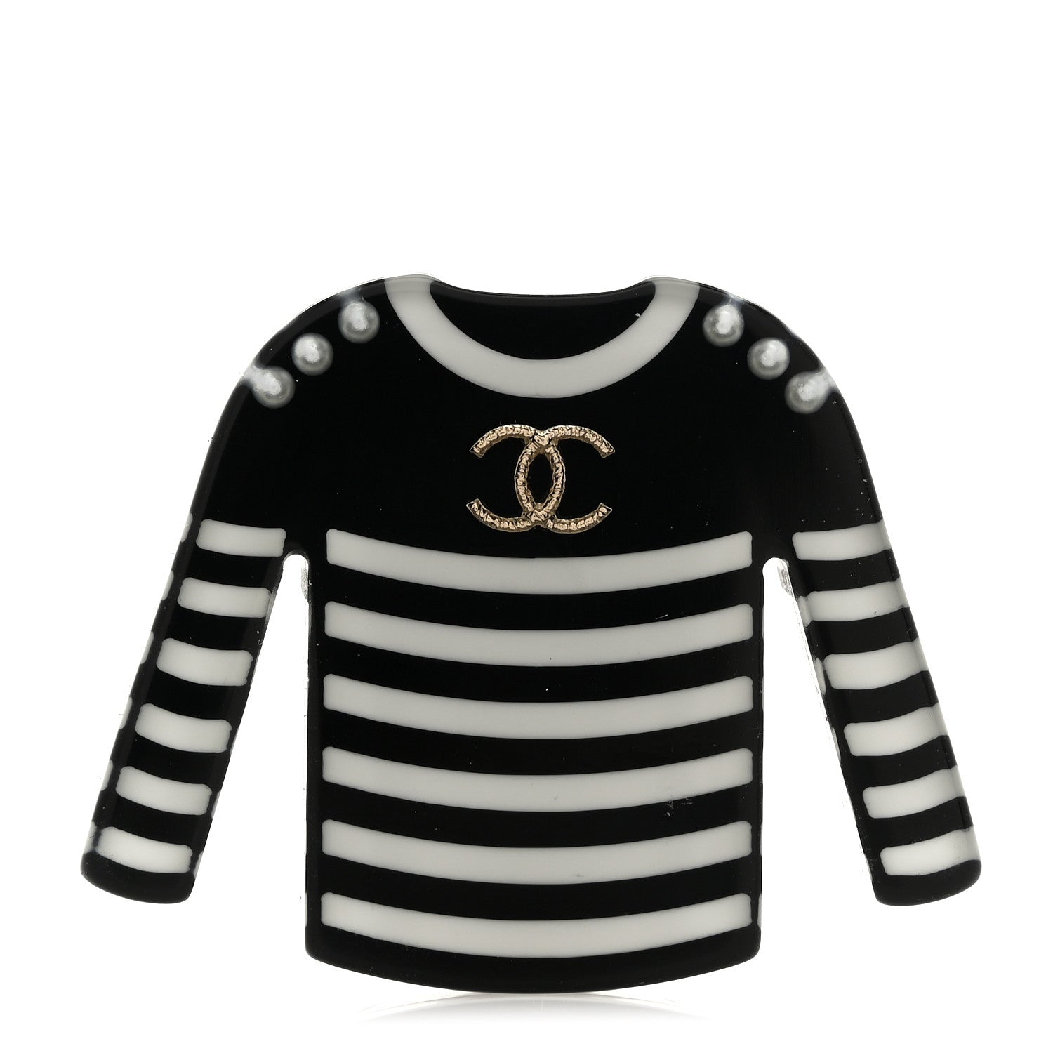 Chanel Resin Sweater CC Brooch Black White 1 of 4