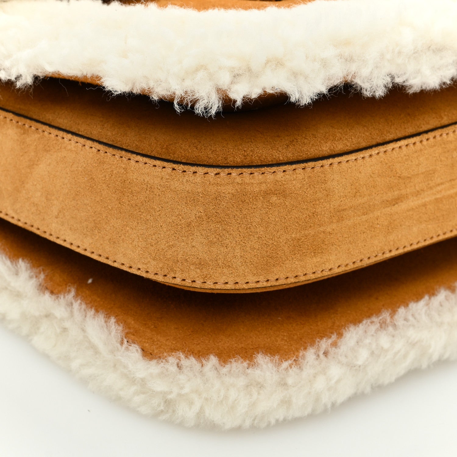 Gucci Suede Shearling Horsebit 1955 Shoulder Bag Honey Beige Milk 9 of 10