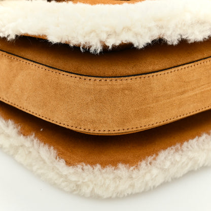 Gucci Suede Shearling Horsebit 1955 Shoulder Bag Honey Beige Milk 9 of 10