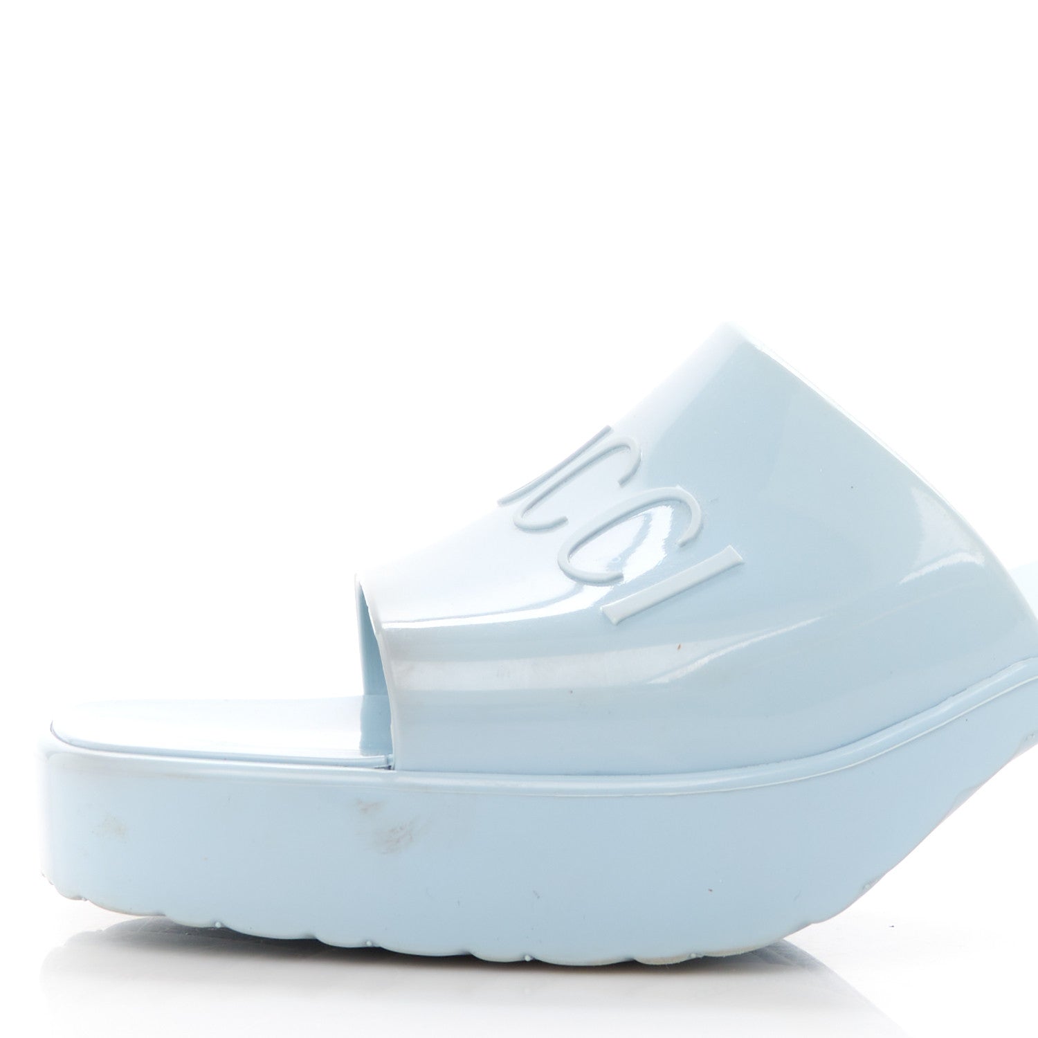 Gucci Rubber Gucci Logo Womens Platform 20/60mm Slide Sandals 37 Porcelain Light Blue 9 of 9