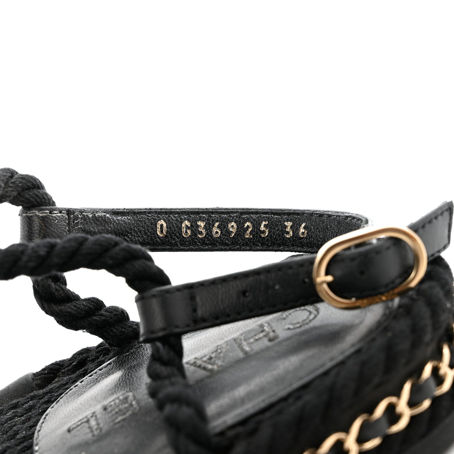 Lambskin Cord Chain CC Sandals 36 Black