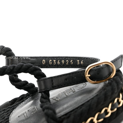 Chanel Lambskin Cord Chain CC Sandals 36 Black 7 of 12