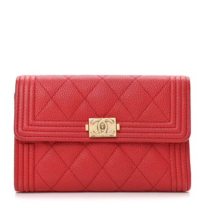 Chanel Caviar Quilted Medium Boy Flap Wallet Red 1 of 11