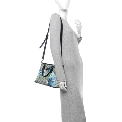 Gucci GG Supreme Monogram Blooms Small Zippered Tote Blue 2 of 14